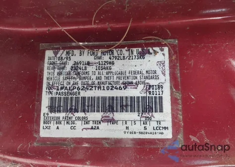 1996 Ford Thunderbird Lx from USA, damaged, VIN 1FALP6242TH102469